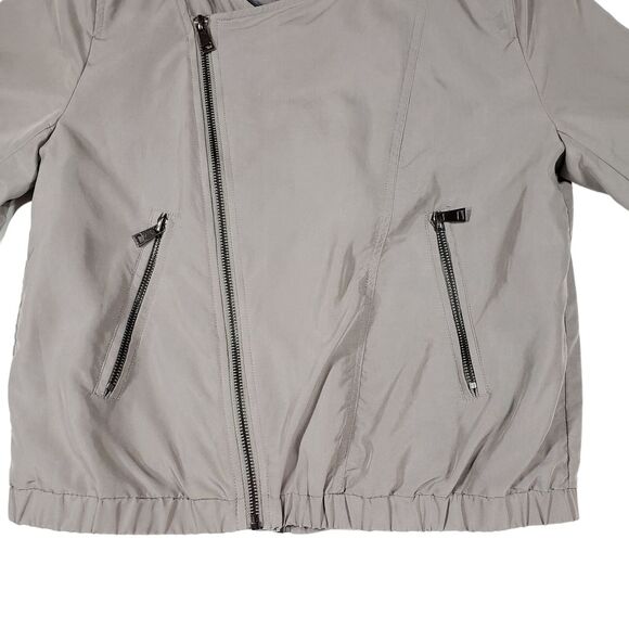 Vigoss Moto Jacket S Women Gray Double Asymmetric Zippers Pockets Lined Modal - Picture 8 of 11